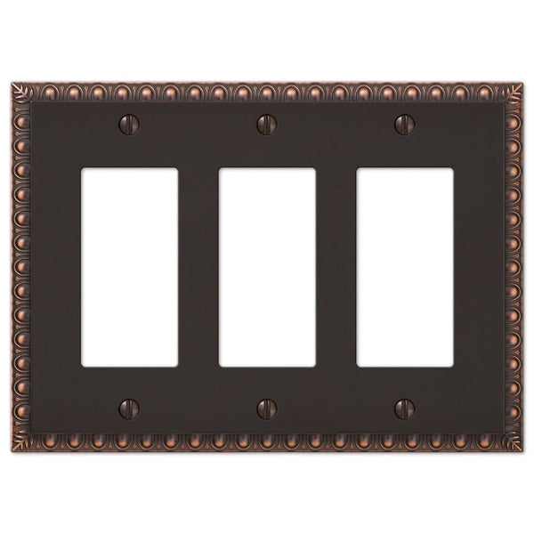 Egg & Dart Aged Bronze Cast - 3 Rocker Wallplate - Wallplate Warehouse 90RRRVB 070686555521 3 Rocker