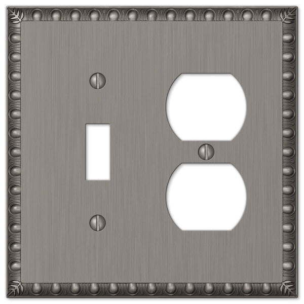 Egg & Dart Antique Nickel Cast - 1 Toggle / 1 Duplex Wallplate - Wallplate Warehouse 90TDAN 070686554531 1 Toggle / 1 Duplex