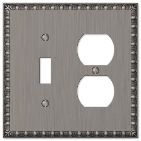 Egg & Dart Antique Nickel Cast - 1 Toggle / 1 Duplex Wallplate - Wallplate Warehouse 90TDAN 070686554531 1 Toggle / 1 Duplex