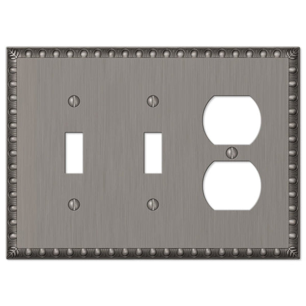 Egg & Dart Antique Nickel Cast - 2 Toggle / 1 Duplex Wallplate - Wallplate Warehouse 90TTDAN 070686557860 2 Toggle / 1 Duplex