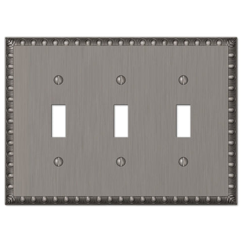 Egg & Dart Antique Nickel Cast - 3 Toggle Wallplate - Wallplate Warehouse 90TTTAN 070686554524 3 Toggle