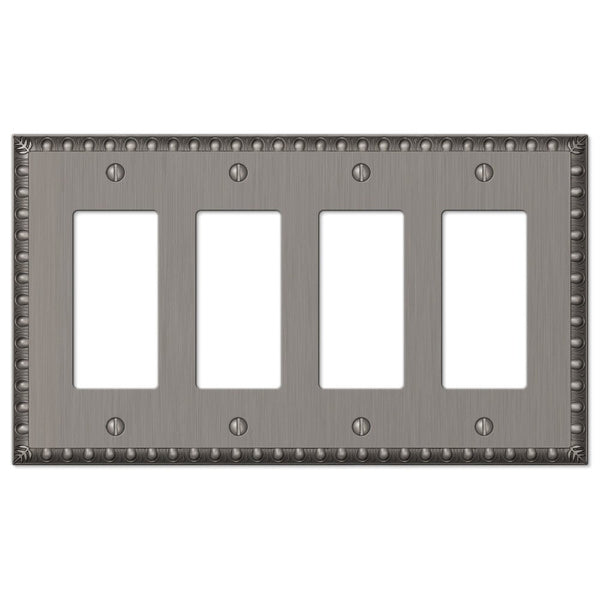Egg & Dart Antique Nickel Cast - 4 Rocker Wallplate - Wallplate Warehouse 90R4AN 070686554821 4 Rocker