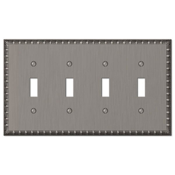 Egg & Dart Antique Nickel Cast - 4 Toggle Wallplate - Wallplate Warehouse 90T4AN 070686554814 4 Toggle