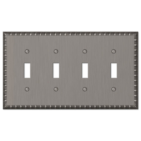 Egg & Dart Antique Nickel Cast - 4 Toggle Wallplate - Wallplate Warehouse 90T4AN 070686554814 4 Toggle