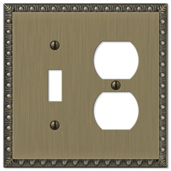Egg & Dart Brushed Brass Cast - 1 Toggle / 1 Duplex Wallplate - Wallplate Warehouse 90TDBB 070686565018 1 Toggle / 1 Duplex