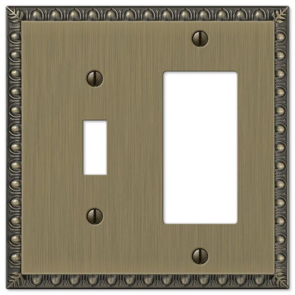 Egg & Dart Brushed Brass Cast - 1 Toggle / 1 Rocker Wallplate - Wallplate Warehouse 90TRBB 070686565025 1 Toggle / 1 Rocker