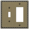 Egg & Dart Brushed Brass Cast - 1 Toggle / 1 Rocker Wallplate - Wallplate Warehouse 90TRBB 070686565025 1 Toggle / 1 Rocker