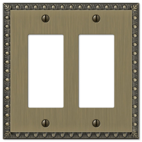 Egg & Dart Brushed Brass Cast - 2 Rocker Wallplate - Wallplate Warehouse 90RRBB 070686565049 2 Rocker