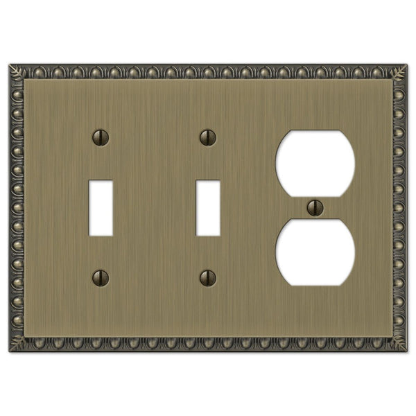 Egg & Dart Brushed Brass Cast - 2 Toggle / 1 Duplex Wallplate - Wallplate Warehouse 90TTDBB 070686565063 2 Toggle / 1 Duplex