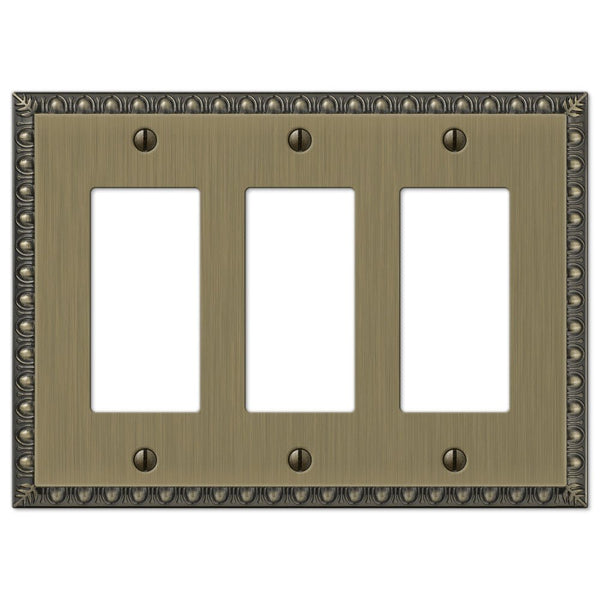 Egg & Dart Brushed Brass Cast - 3 Rocker Wallplate - Wallplate Warehouse 90RRRBB 070686565087 3 Rocker