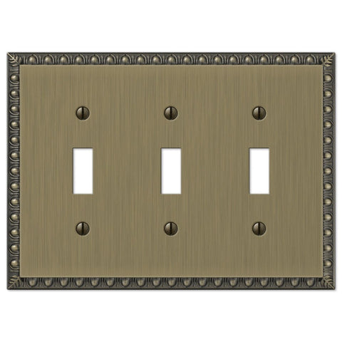 Egg & Dart Brushed Brass Cast - 3 Toggle Wallplate - Wallplate Warehouse 90TTTBB 070686565056 3 Toggle