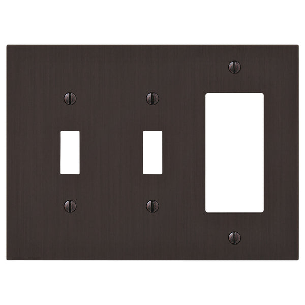 Elan Aged Bronze Cast - 2 Toggle / 1 Rocker Wallplate - Wallplate Warehouse 55TTRDB - B 070686020425 2 Toggle / 1 Rocker