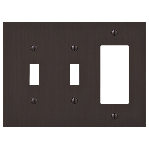 Elan Aged Bronze Cast - 2 Toggle / 1 Rocker Wallplate - Wallplate Warehouse 55TTRDB - B 070686020425 2 Toggle / 1 Rocker