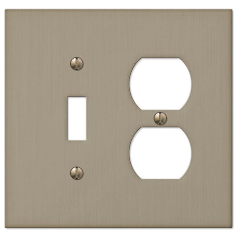 Elan Brushed Bronze Cast - 1 Toggle / 1 Duplex Wallplate - Wallplate Warehouse 55TDBZ 070686573518 1 Toggle / 1 Duplex