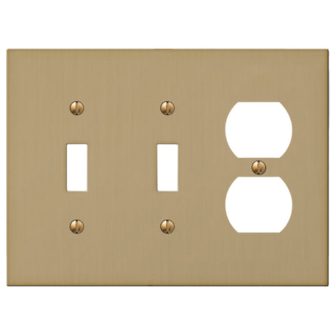 Elan Brushed Bronze Cast - 2 Toggle / 1 Duplex Wallplate - Wallplate Warehouse 55TTDBZ - B 070686020456 2 Toggle / 1 Duplex