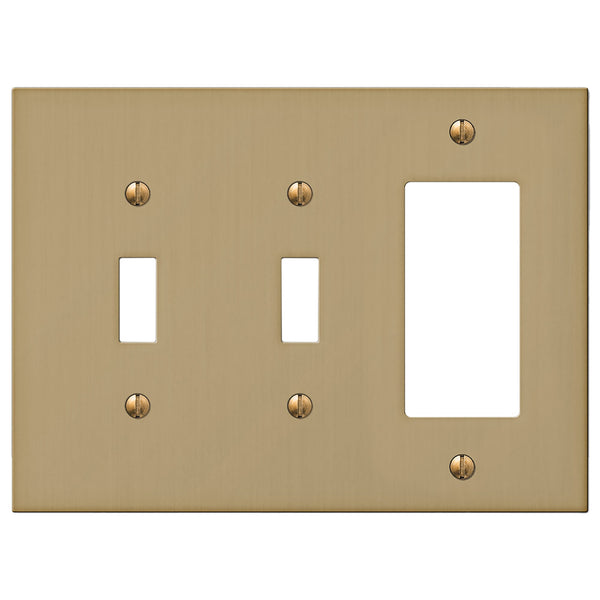Elan Brushed Bronze Cast - 2 Toggle / 1 Rocker Wallplate - Wallplate Warehouse 55TTRBZ - B 070686020463 2 Toggle / 1 Rocker