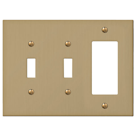 Elan Brushed Bronze Cast - 2 Toggle / 1 Rocker Wallplate - Wallplate Warehouse 55TTRBZ - B 070686020463 2 Toggle / 1 Rocker