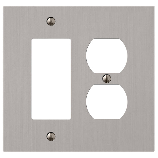 Elan Brushed Nickel Cast - 1 Rocker / 1 Duplex Wallplate - Wallplate Warehouse 55RDBN - B 070686020357 1 Rocker / 1 Duplex