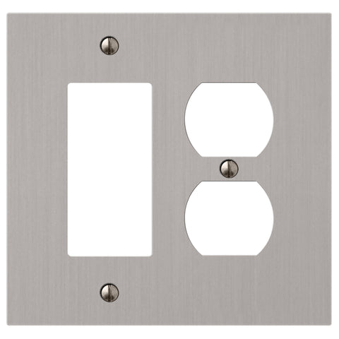 Elan Brushed Nickel Cast - 1 Rocker / 1 Duplex Wallplate - Wallplate Warehouse 55RDBN - B 070686020357 1 Rocker / 1 Duplex