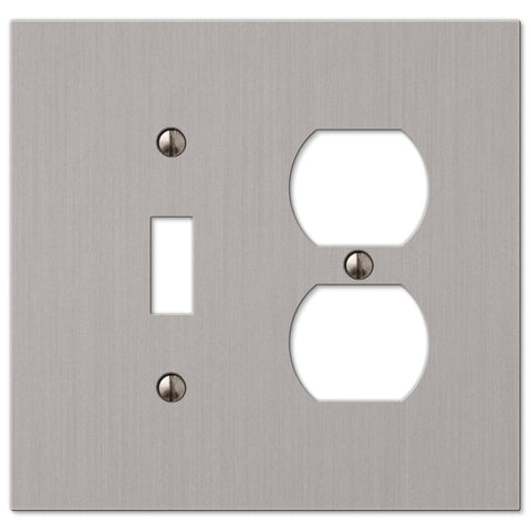 Elan Brushed Nickel Cast - 1 Toggle / 1 Duplex Wallplate - Wallplate Warehouse 55TDBN 070686573648 1 Toggle / 1 Duplex