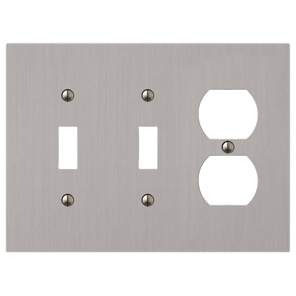 Elan Brushed Nickel Cast - 2 Toggle / 1 Duplex Wallplate - Wallplate Warehouse 55TTDBN - B 070686020371 2 Toggle / 1 Duplex