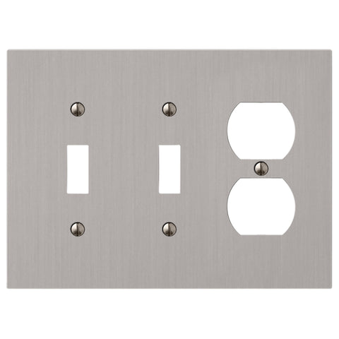 Elan Brushed Nickel Cast - 2 Toggle / 1 Duplex Wallplate - Wallplate Warehouse 55TTDBN - B 070686020371 2 Toggle / 1 Duplex