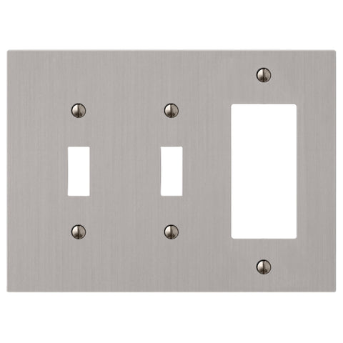 Elan Brushed Nickel Cast - 2 Toggle / 1 Rocker Wallplate - Wallplate Warehouse 55TTRBN - B 070686020388 2 Toggle / 1 Rocker