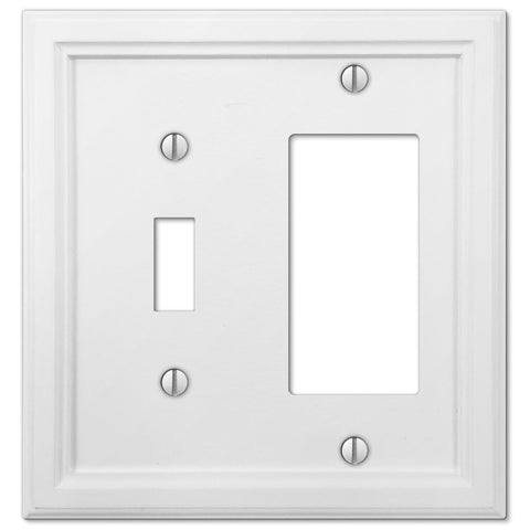 Elly White Wood - 1 Toggle / 1 Rocker Wallplate - Wallplate Warehouse 4052TRW 070686585689 1 Toggle / 1 Rocker