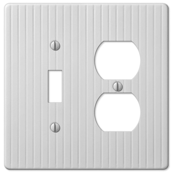 Embossed Line White Steel - 1 Toggle / 1 Duplex Wallplate - Wallplate Warehouse 153TDW 070686570548 1 Toggle / 1 Duplex