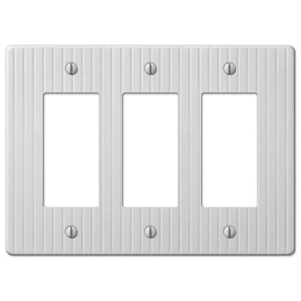 Embossed Line White Steel - 3 Rocker Wallplate - Wallplate Warehouse 153RRRW 070686570579 3 Rocker
