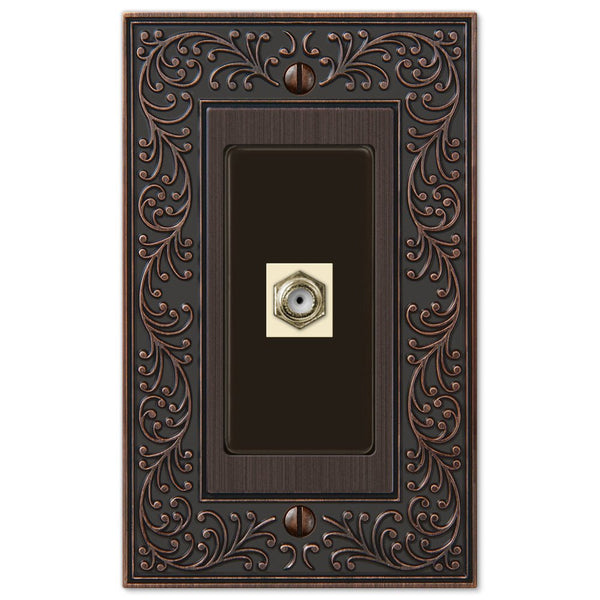 English Garden Aged Bronze Cast - 1 Cable Jack Wallplate - Wallplate Warehouse 43CXVB 070686580936 Cable Jacks
