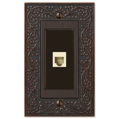 English Garden Aged Bronze Cast - 1 Phone Jack Wallplate - Wallplate Warehouse 43PHVB 070686580967 Phone Jacks