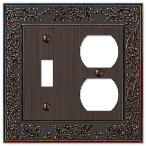 English Garden Aged Bronze Cast - 1 Toggle / 1 Duplex Wallplate - Wallplate Warehouse 43TDVB 070686567630 1 Toggle / 1 Duplex