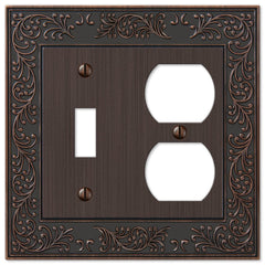 English Garden Aged Bronze Cast - 1 Toggle / 1 Duplex Wallplate