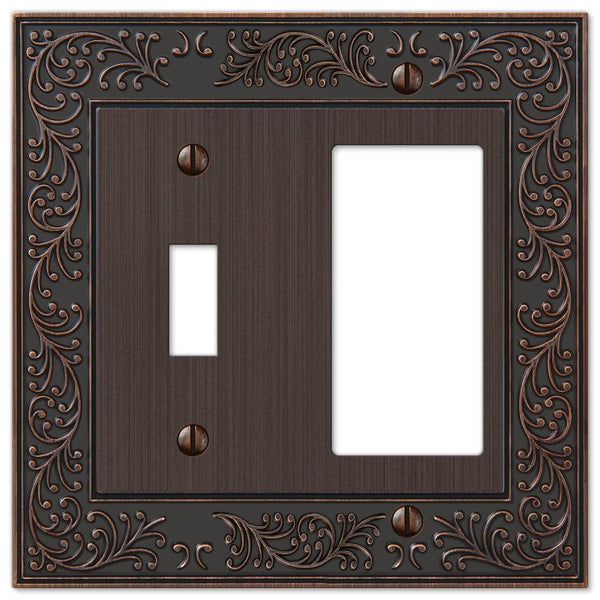 English Garden Aged Bronze Cast - 1 Toggle / 1 Rocker Wallplate - Wallplate Warehouse 43TRVB 070686567647 1 Toggle / 1 Rocker