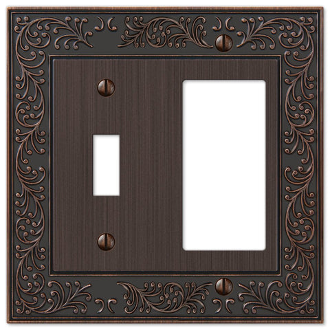 English Garden Aged Bronze Cast - 1 Toggle / 1 Rocker Wallplate - Wallplate Warehouse 43TRVB 070686567647 1 Toggle / 1 Rocker