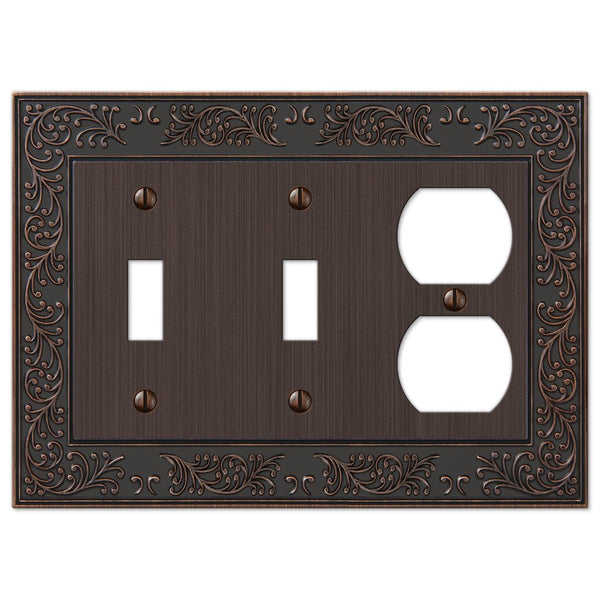 English Garden Aged Bronze Cast - 2 Toggle / 1 Duplex Wallplate - Wallplate Warehouse 43TTDVB 070686578384 2 Toggle / 1 Duplex