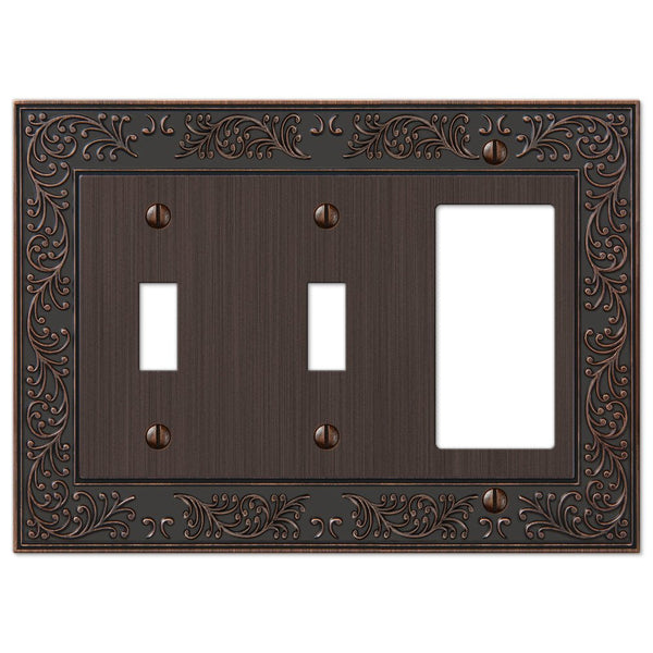 English Garden Aged Bronze Cast - 2 Toggle / 1 Rocker Wallplate - Wallplate Warehouse 43TTRVB 070686578391 2 Toggle / 1 Rocker