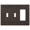 English Garden Aged Bronze Cast - 2 Toggle / 1 Rocker Wallplate - Wallplate Warehouse 43TTRVB 070686578391 2 Toggle / 1 Rocker