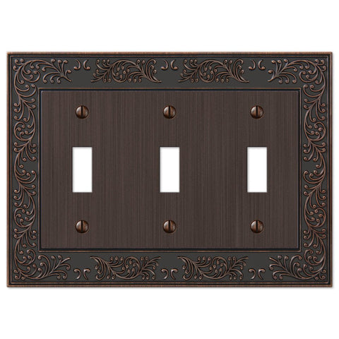 English Garden Aged Bronze Cast - 3 Toggle Wallplate - Wallplate Warehouse 43TTTVB 070686567678 3 Toggle