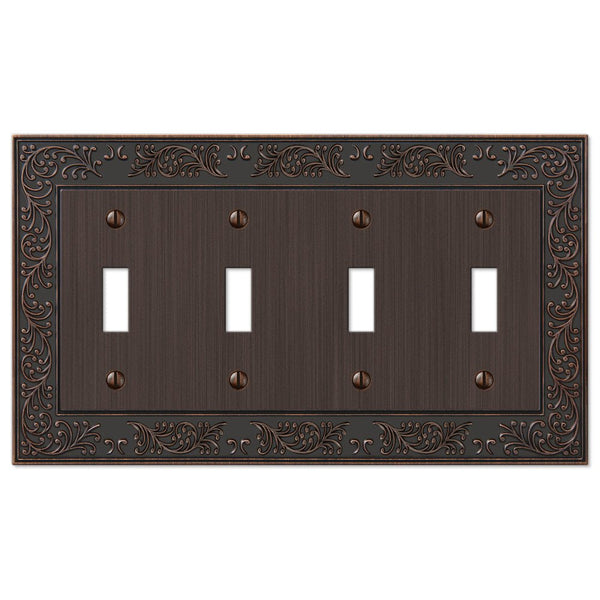 English Garden Aged Bronze Cast - 4 Toggle Wallplate - Wallplate Warehouse 43T4VB 070686567692 4 Toggle