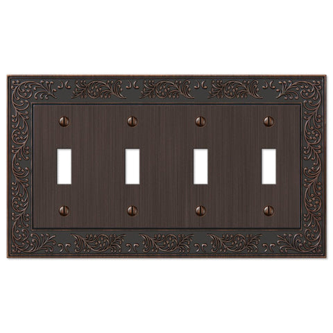 English Garden Aged Bronze Cast - 4 Toggle Wallplate - Wallplate Warehouse 43T4VB 070686567692 4 Toggle