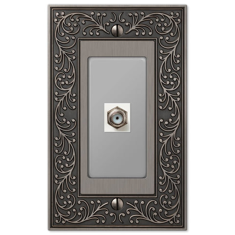 English Garden Antique Nickel Cast - 1 Cable Jack Wallplate - Wallplate Warehouse 43CXAN 070686580912 Cable Jacks