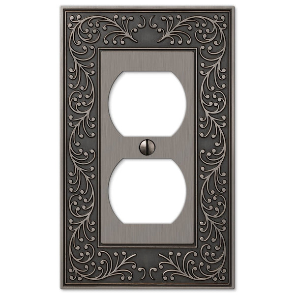 English Garden Antique Nickel Cast - 1 Duplex Wallplate - Wallplate Warehouse 43DAN 070686567487 1 Duplex
