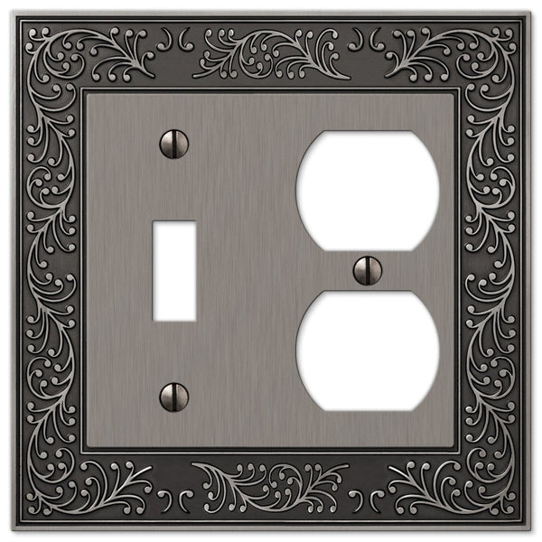 English Garden Antique Nickel Cast - 1 Toggle / 1 Duplex Wallplate - Wallplate Warehouse 43TDAN 070686567517 1 Toggle / 1 Duplex