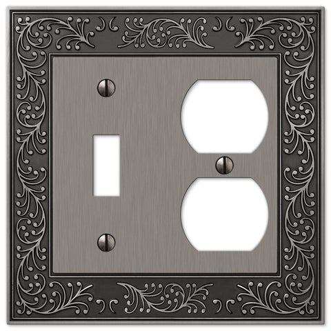 English Garden Antique Nickel Cast - 1 Toggle / 1 Duplex Wallplate - Wallplate Warehouse 43TDAN 070686567517 1 Toggle / 1 Duplex