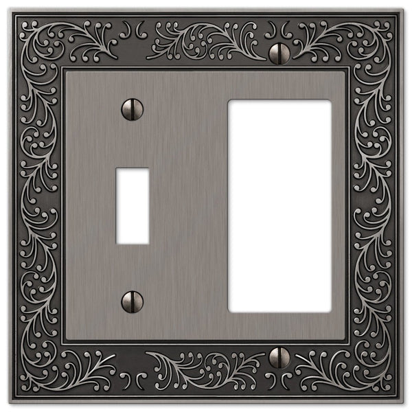 English Garden Antique Nickel Cast - 1 Toggle / 1 Rocker Wallplate - Wallplate Warehouse 43TRAN 070686567524 1 Toggle / 1 Rocker