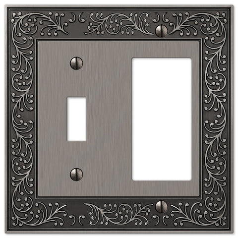 English Garden Antique Nickel Cast - 1 Toggle / 1 Rocker Wallplate - Wallplate Warehouse 43TRAN 070686567524 1 Toggle / 1 Rocker