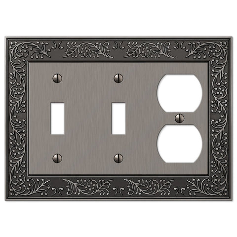 English Garden Antique Nickel Cast - 2 Toggle / 1 Duplex Wallplate - Wallplate Warehouse 43TTDAN 070686578360 2 Toggle / 1 Duplex