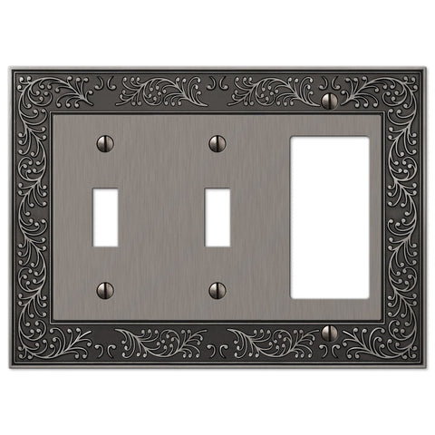 English Garden Antique Nickel Cast - 2 Toggle / 1 Rocker Wallplate - Wallplate Warehouse 43TTRAN 070686578377 2 Toggle / 1 Rocker